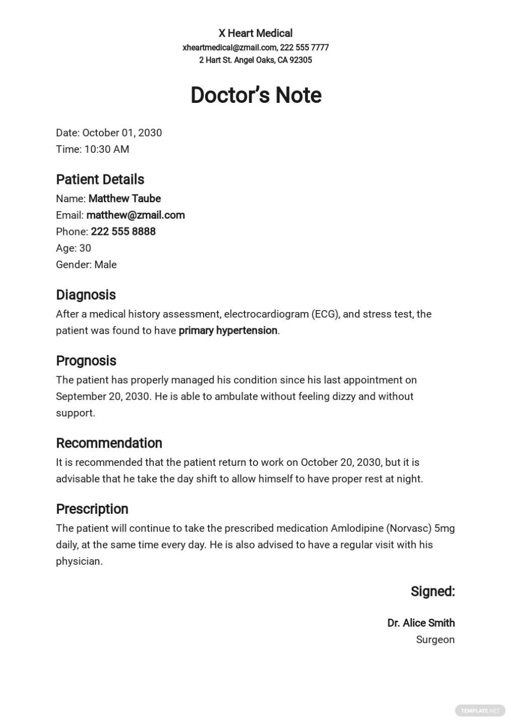 Doctors Note For Work Template [Free Pdf] - Word, Apple Pages, Pdf In Return To Work Note Template