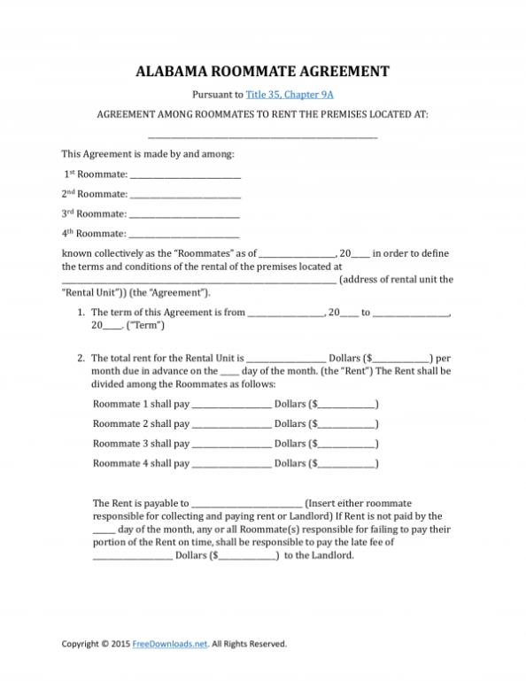 Download Alabama Roommate Rental Lease Agreement | Pdf | Rtf | Word With Regard To Bedroom Rental Agreement Template