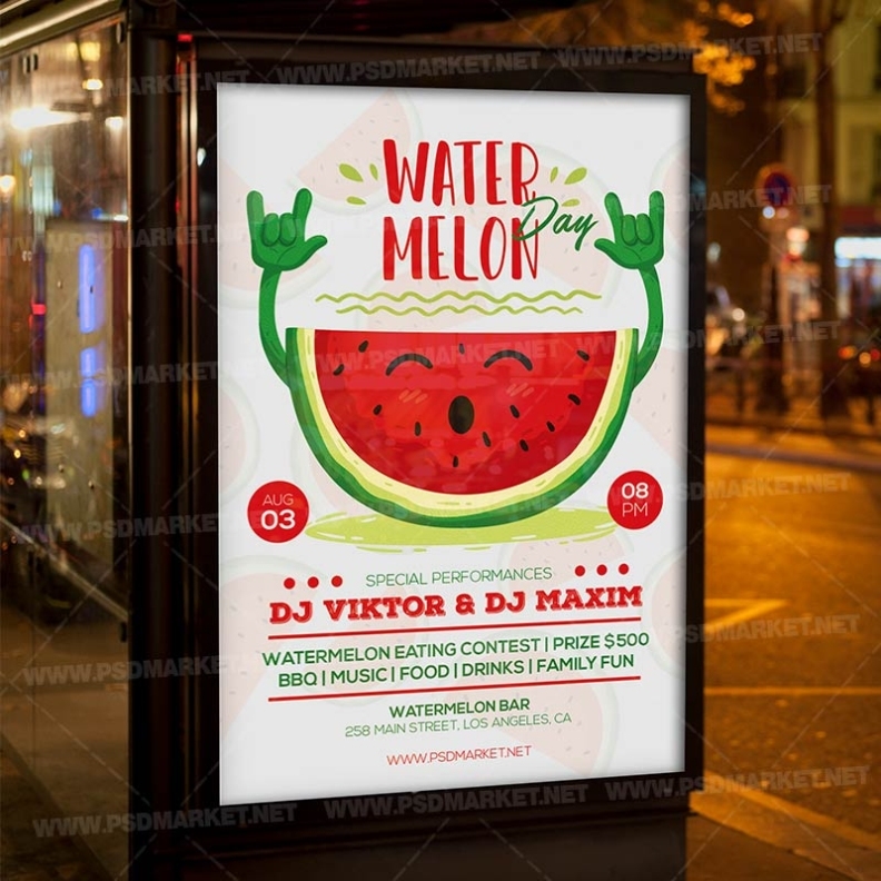 Download National Watermelon Day Template – Flyer Psd | Psdmarket For Picture Day Flyer Template