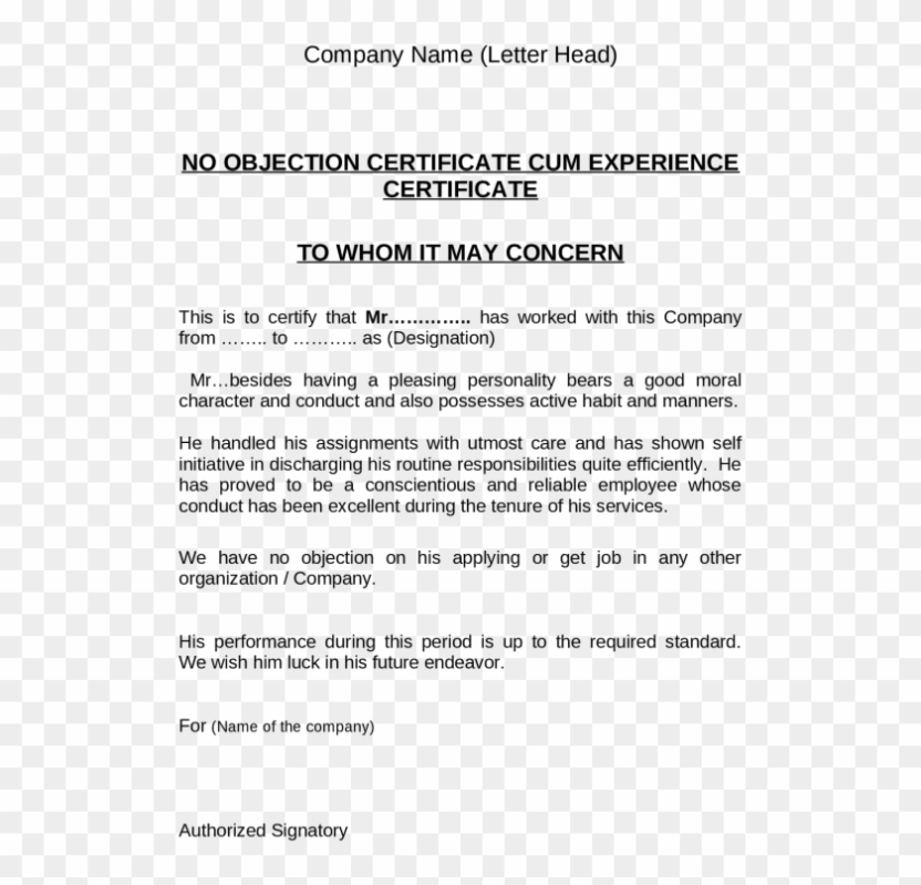 Download No Objection Letter For Employee Mitocadorcoreano - No For Letter Of Objection Template