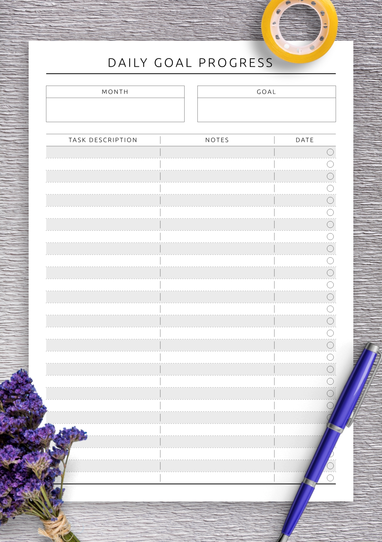 Download Printable Daily Goal Progress Pdf For Daily Progress Note Template