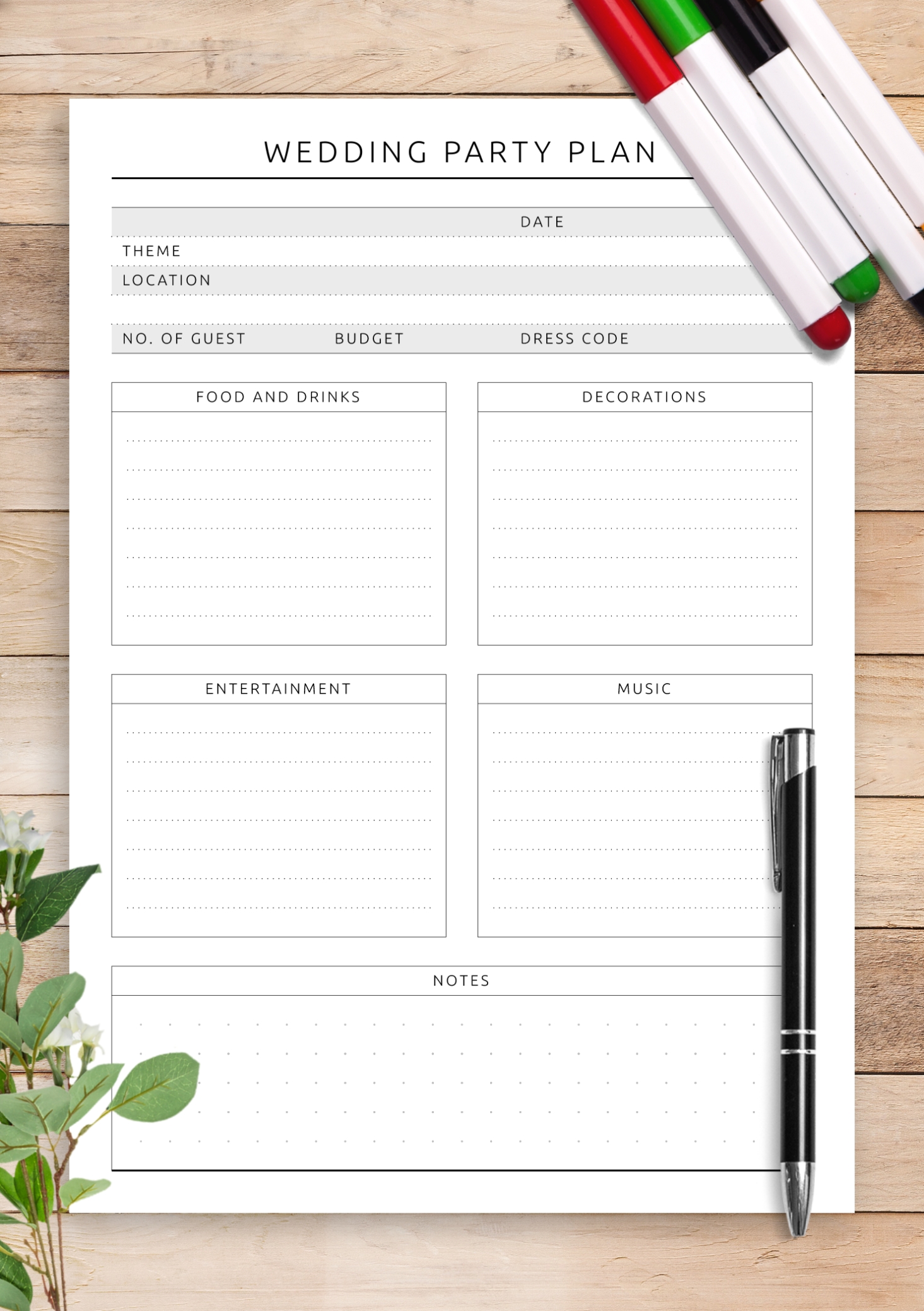 Download Printable Wedding Party Planner Template - Original Pdf inside Party Agenda Template