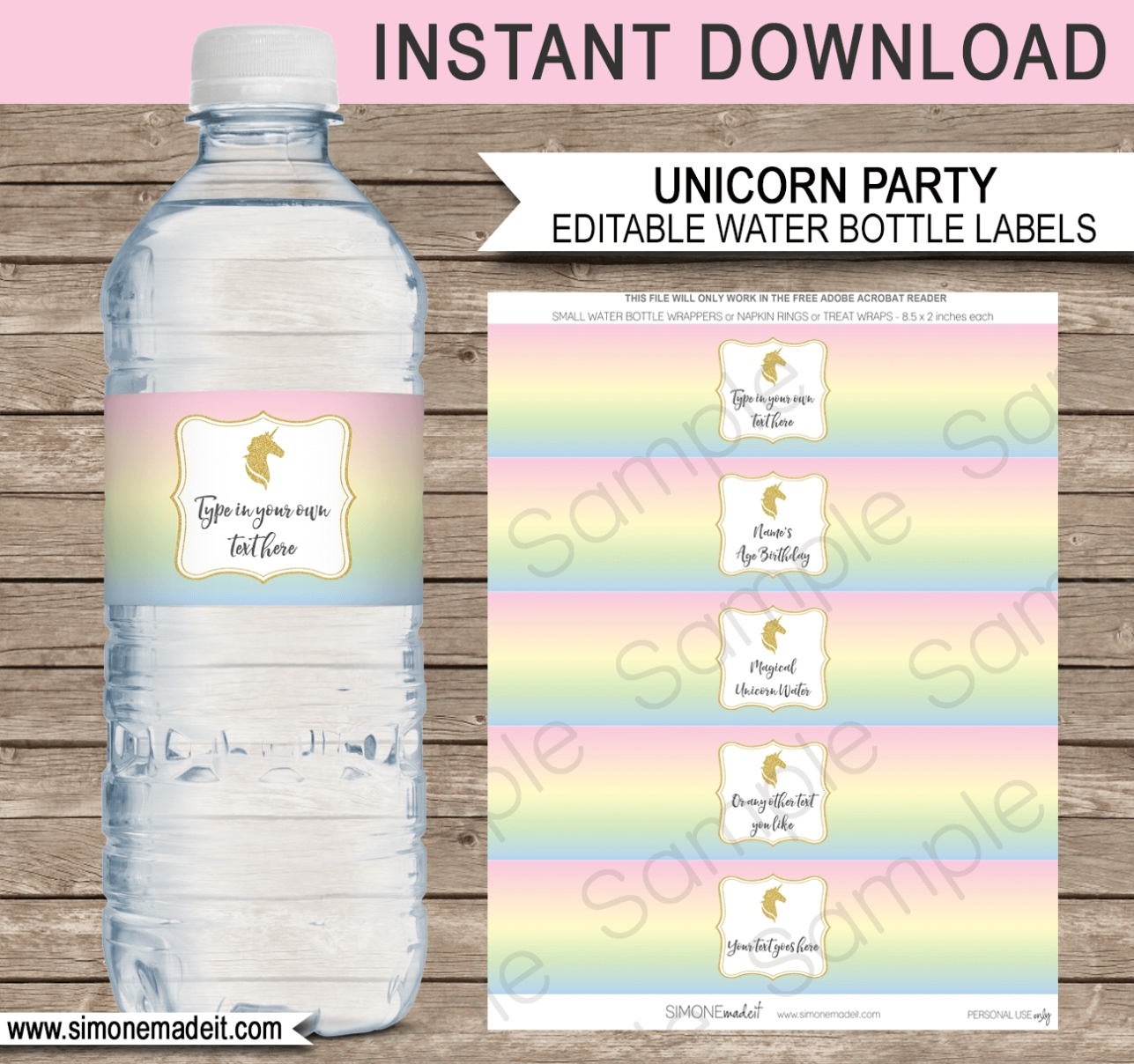 Downloadable Free Printable Unicorn Water Bottle Labels – Printable For Free Printable Water Bottle Label Template