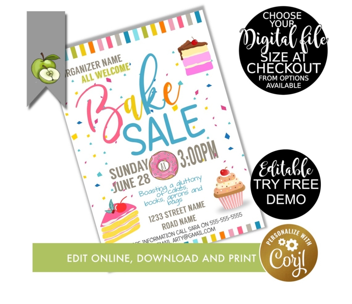 Editable Bake Sale Template Cake Theme Event Poster Digital | Etsy With Regard To Bake Off Flyer Template