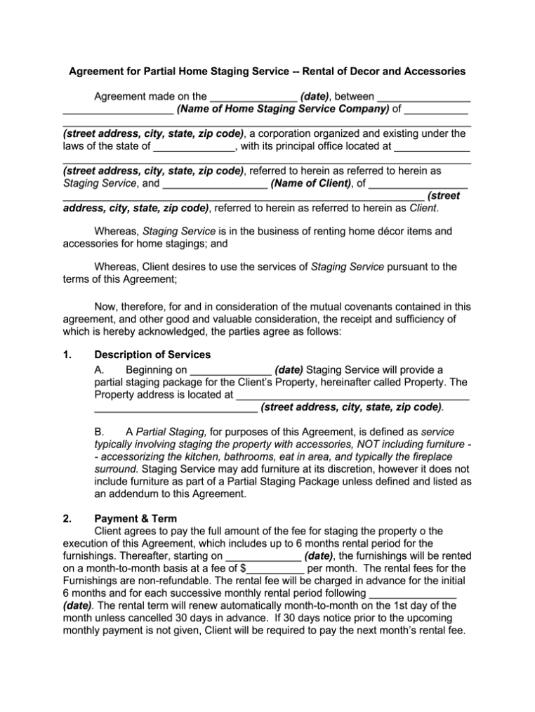 Editable Home Staging Contract Form – Fill Out And Sign Printable Pdf Regarding Home Care Service Agreement Template