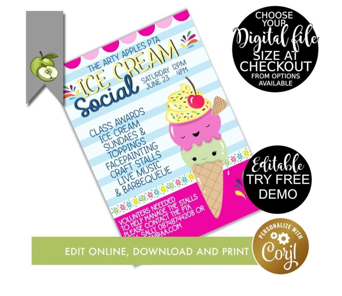 Editable Ice Cream Social Flyer Template Ice Cream Theme | Etsy In Ice Cream Social Flyer Template