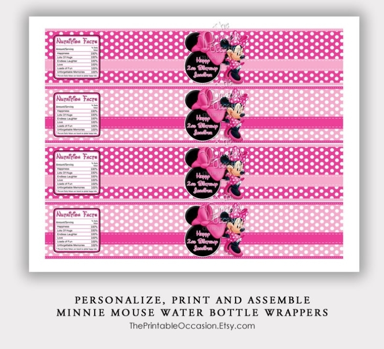 Editable Pink Minnie Mouse Water Bottle Labels Printable | Etsy Within Minnie Mouse Water Bottle Labels Template