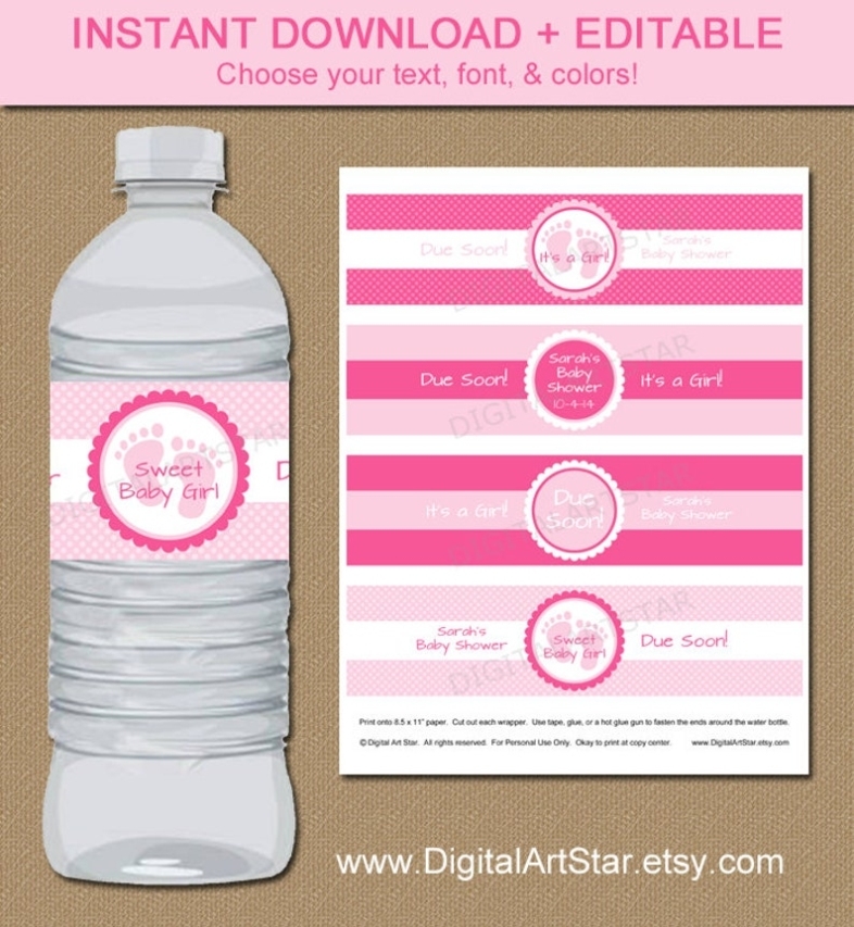 Editable Water Bottle Labels Diy Printable Pink Baby Shower - Etsy Pertaining To Baby Shower Bottle Labels Template