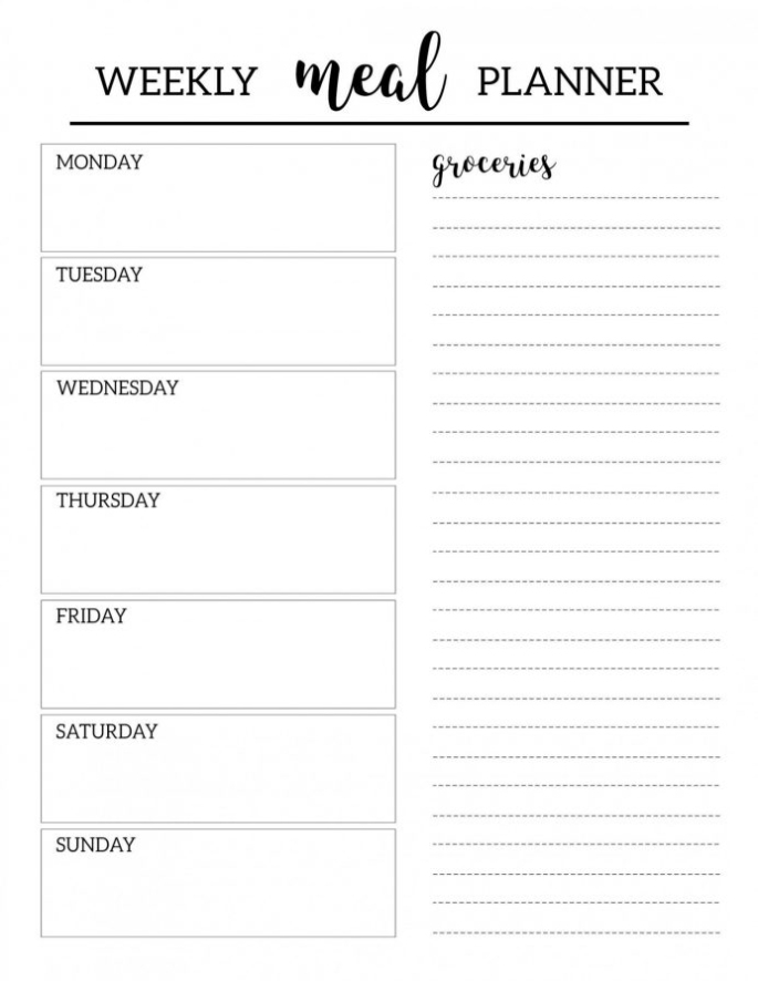 Editable Weekly Meal Planner Template Blank Menu Downloadable Plan Word Intended For Weekly Dinner Menu Template