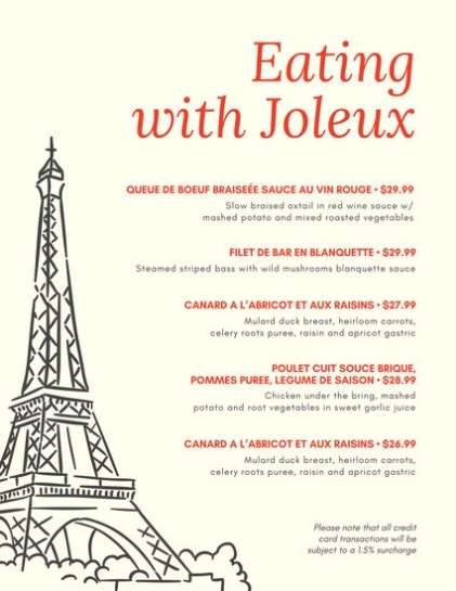Eiffel Tower Illustration French Restaurant Menu – Templates By Canva Pertaining To French Cafe Menu Template