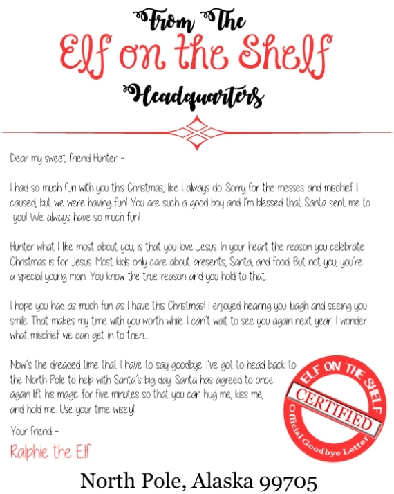 Elf On The Shelf Goodbye Letter – Honeysuckle Footprints With Elf Goodbye Letter Template