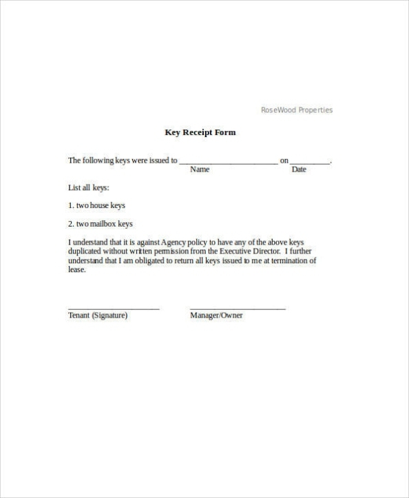Employee Key Receipt Template Awesome : Printable Receipt Templates For Key Holder Agreement Template