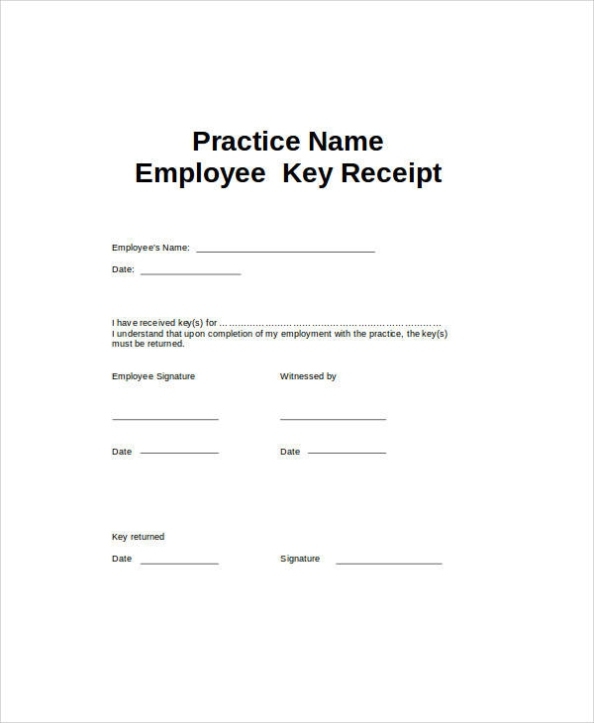 Employee Key Receipt Template Awesome : Printable Receipt Templates Within Key Holder Agreement Template