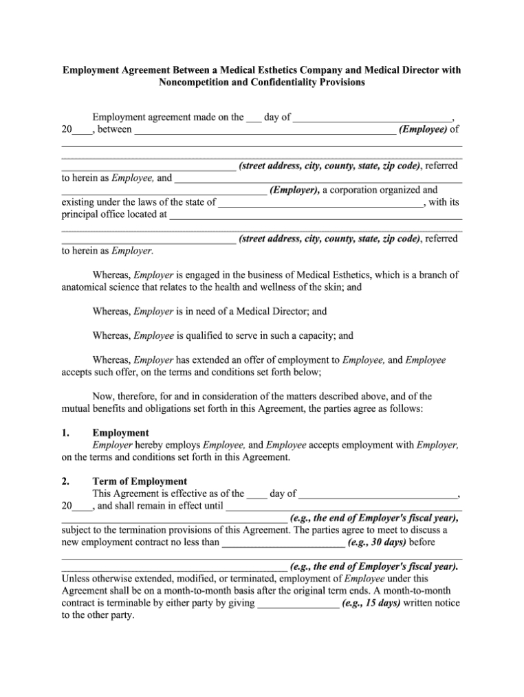 Employment Agreement Between A Medical Esthetics Company And Medical In Directors Service Agreement Template