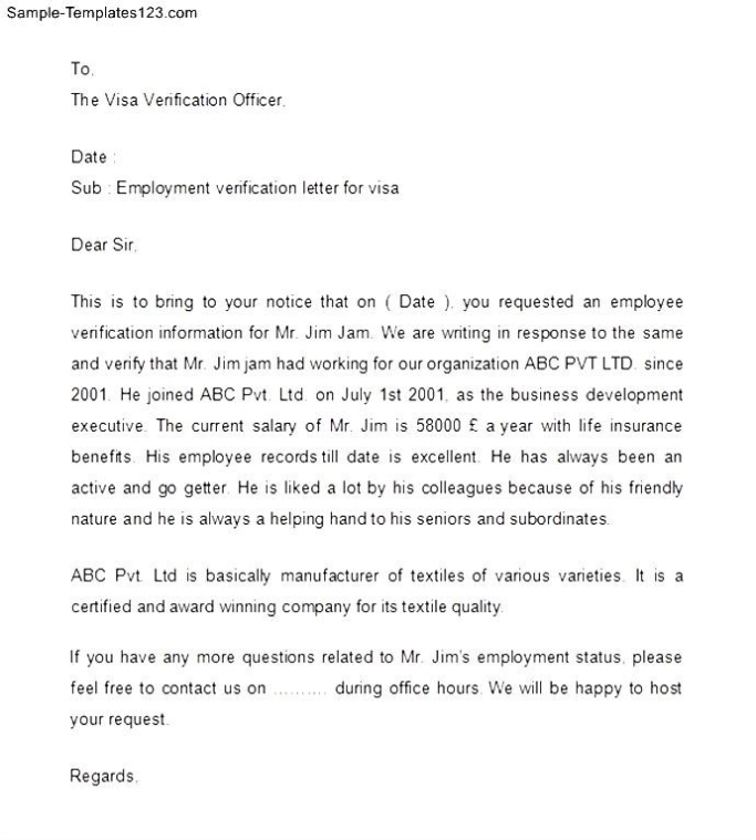 Employment Verification Letter Word – Sample Templates – Sample Templates In Employment Verification Letter Template Word
