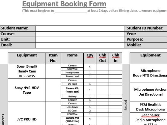 Equipment Booking Form (Film & Tv/Media Students) | Teaching Resources With Regard To Camera Equipment Rental Agreement Template