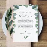 Eucalyptus Thank You Letter, Napkin Note, Printable Wedding Menu Thank In Thank You Notes For Wedding Gifts Templates