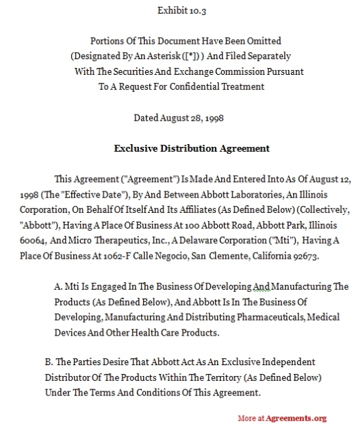 Exclusive Distribution Agreement Template Pdf| Agreements With Pharmaceutical Supply Agreement Template