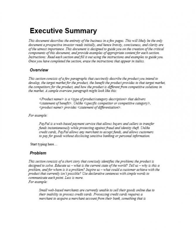 Executive Summary Template | Template Business Inside One Page Business Summary Template