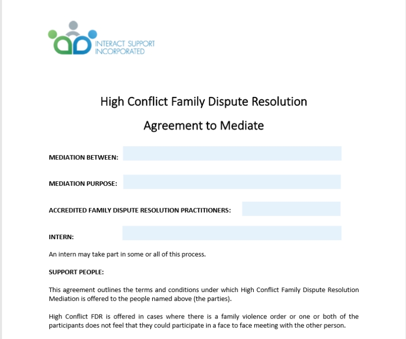 Family Dispute Resolution Resources Created And Shared By Interact. Throughout Family Mediation Agreement Template