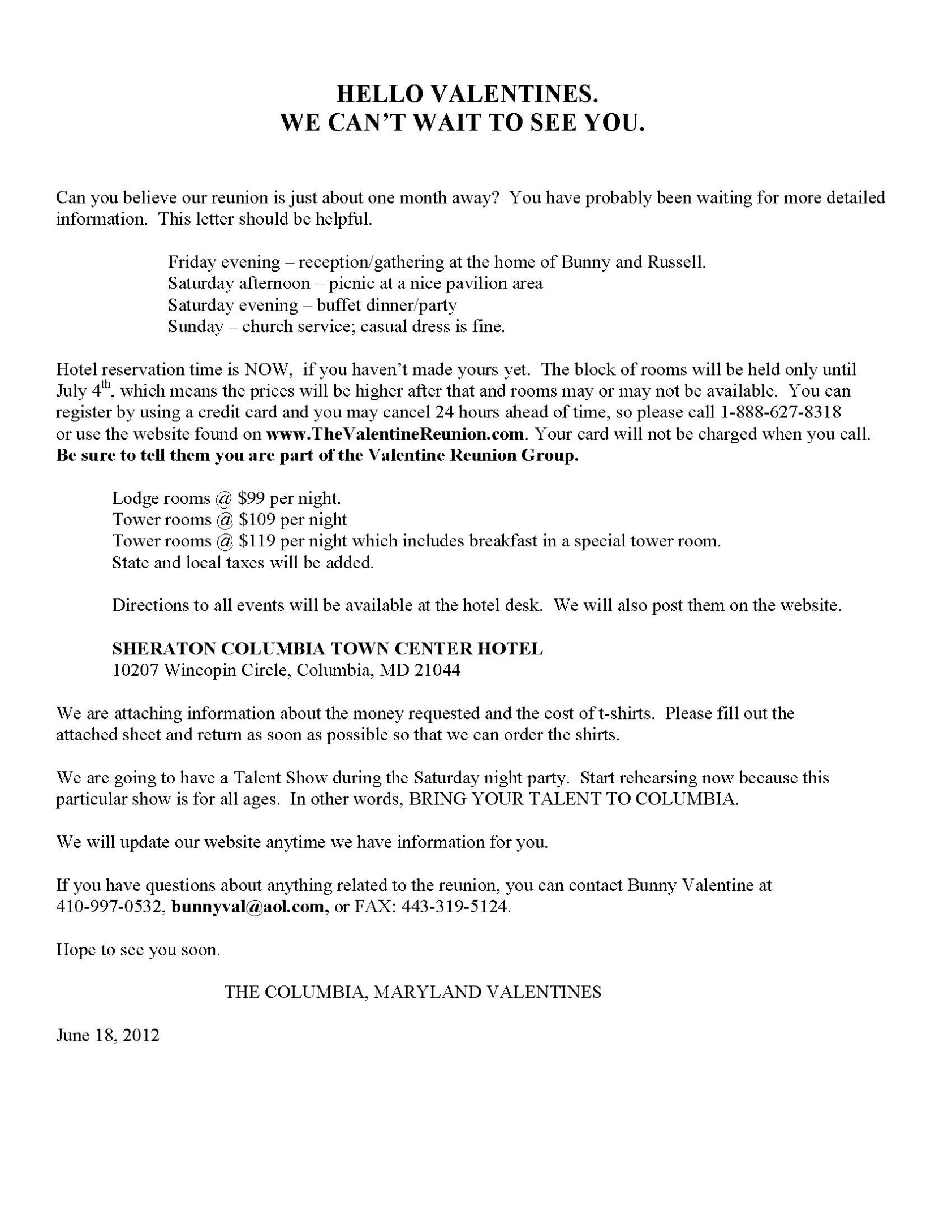 Family Reunion - Craig Valentine Pertaining To Family Reunion Letter Template