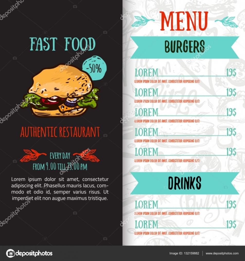 Fast Food Menu Design Template With Hand-Drawn Vector Illustration with Fast Food Menu Design Templates