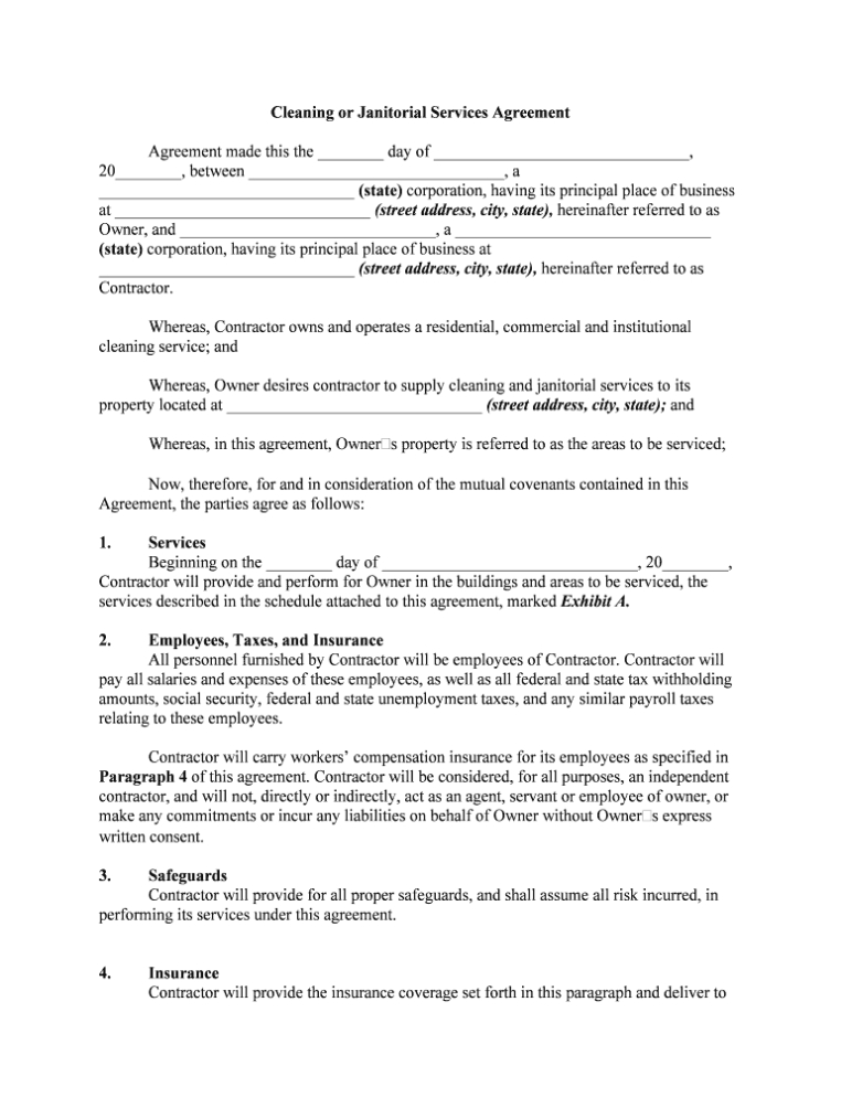 Fill, Edit And Print Cleaning Or Janitorial Services Agreement Form Inside Janitorial Service Agreement Template