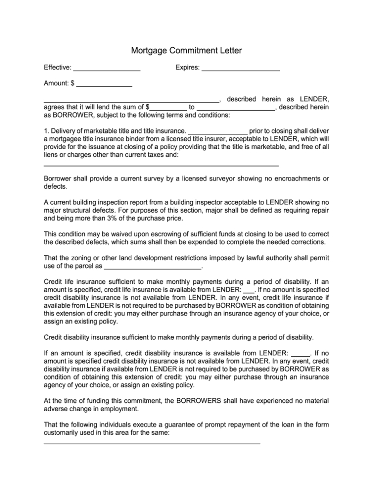 Fill, Edit And Print Mortgage Commitment Letter Form Online | Sellmyforms For Letter Of Commitment Template