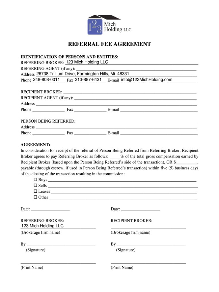 Fillable Online Referral Fee Agreement New Fax Email Print - Pdffiller In Physician Consulting Agreement Template