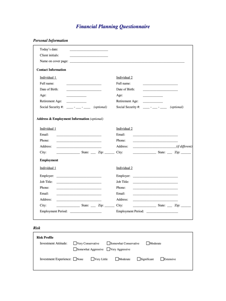 Financial Planning Questionnaire – Fill Out And Sign Printable Pdf In Business Plan Questionnaire Template
