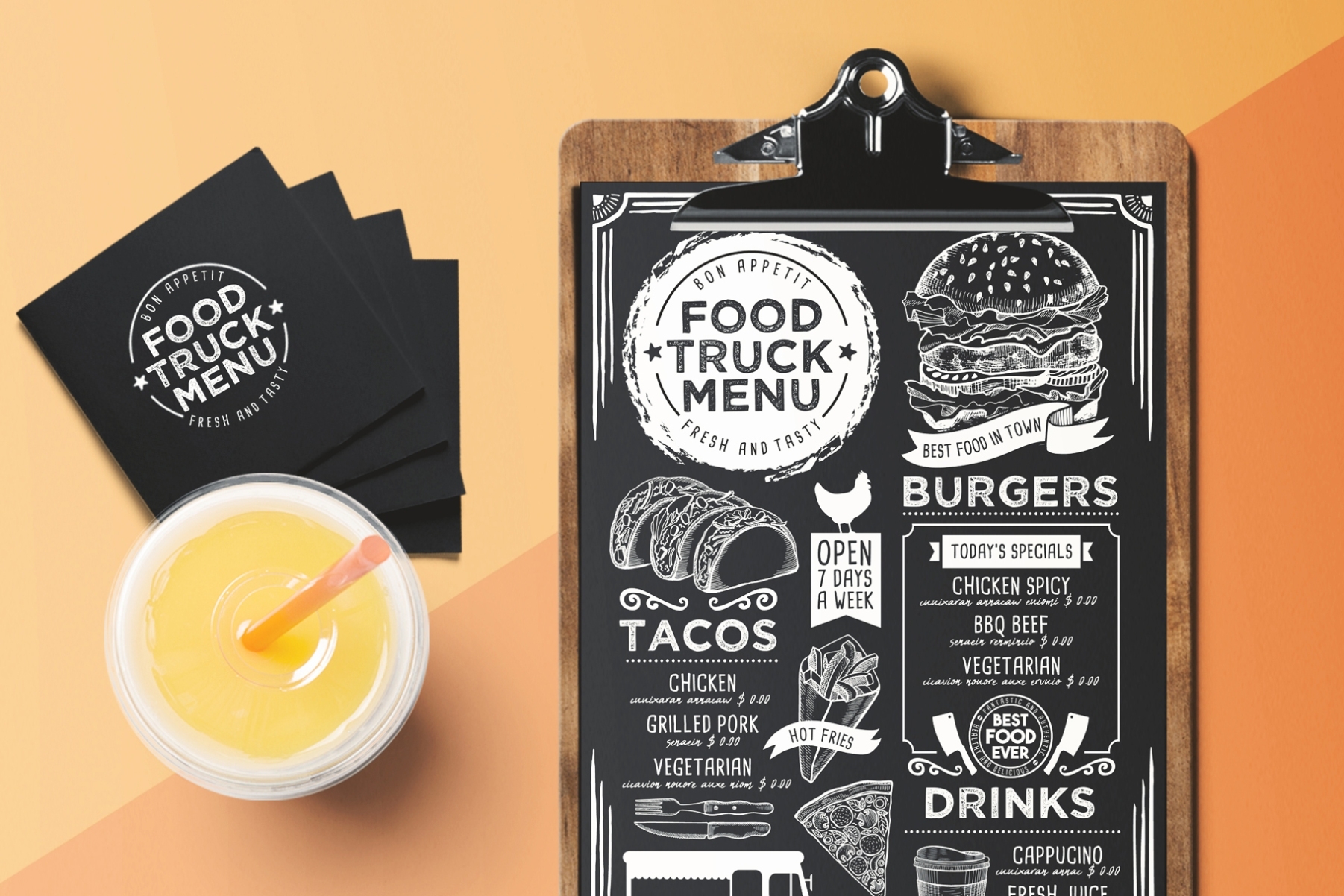 Food Truck Menu Template – Barcelona Design Shop Throughout Food Truck Menu Template
