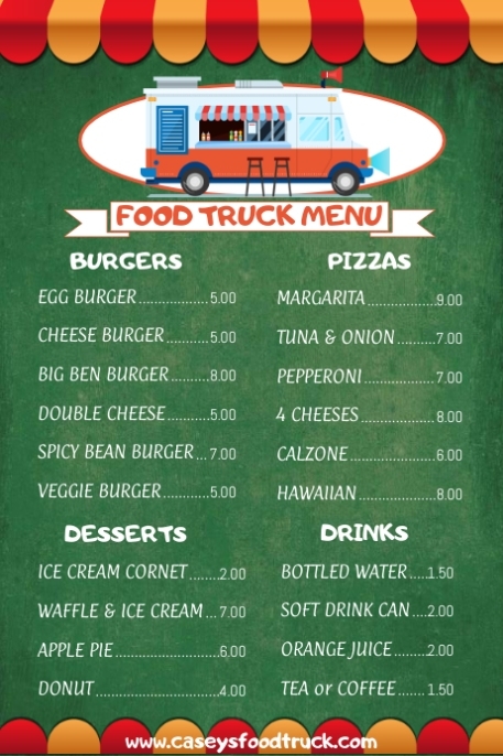 Food Truck Menu Template | Postermywall With To Go Menu Template