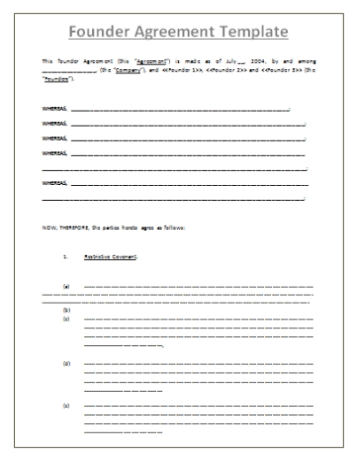 Founder'S Agreement Template | Free Agreement Templates Inside Founders Shareholder Agreement Template