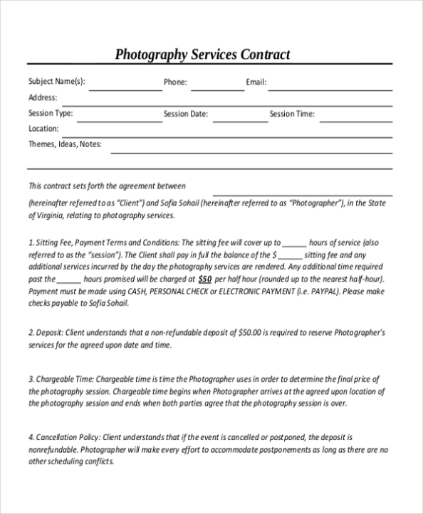 Free 10+ Sample Photography Contract Forms In Pdf | Ms Word With Regard To Photography Business Forms Templates