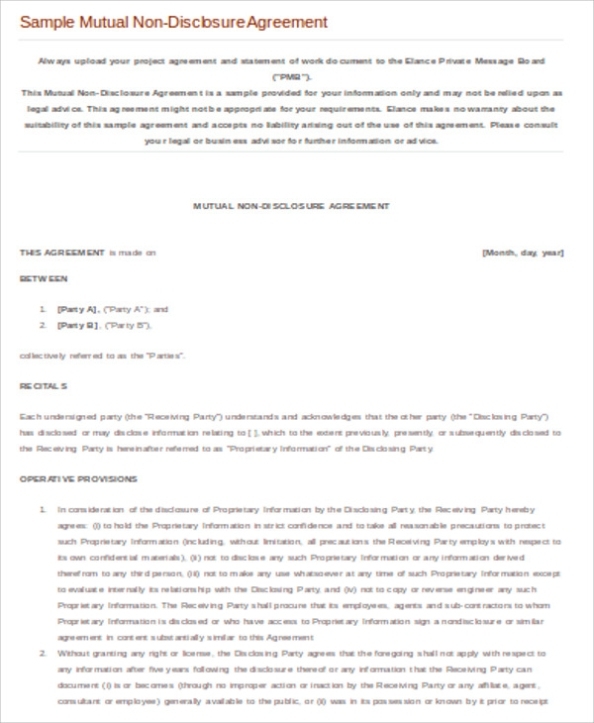 Free 11+ Sample Business Non Disclosure Agreement Templates In Pdf | Ms For Free Mutual Non Disclosure Agreement Template