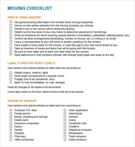 Free 12+ Moving Checklist Templates In Google Docs | Ms Word | Pages | Pdf Regarding Business Relocation Plan Template