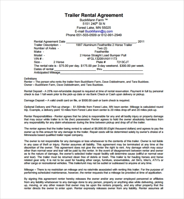 Free 12+ Trailer Rental Agreement Templates In Ms Word | Pdf | Pages inside towing service agreement template