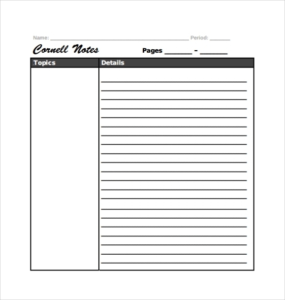 Free 13+ Sample Editable Cornell Note Templates In Pdf | Ms Word Within Microsoft Word Note Taking Template