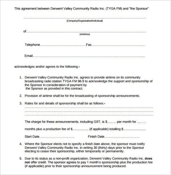 Free 14+ Sample Sponsorship Contract Templates In Pdf | Ms Word With Regard To Corporate Sponsorship Agreement Template