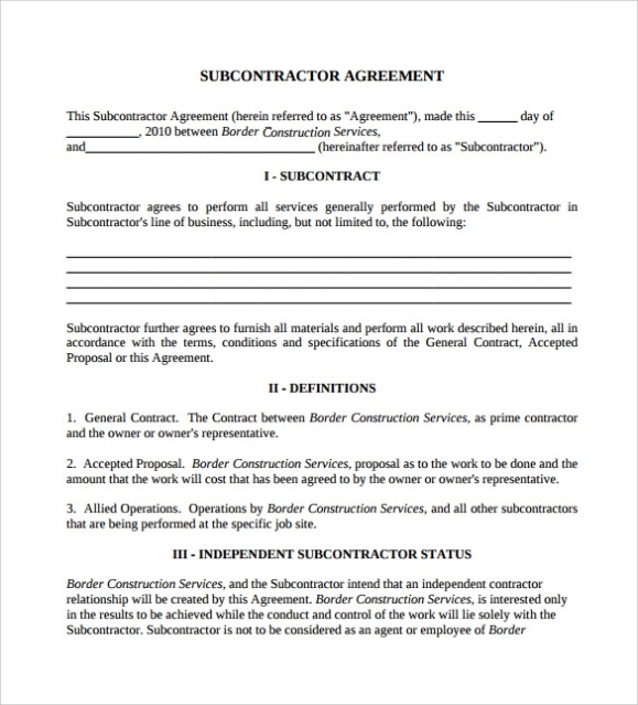 Free 15+ Sample Subcontractor Agreement Templates In Pdf | Ms Word | Excel With Regard To Small Business Subcontracting Plan Template