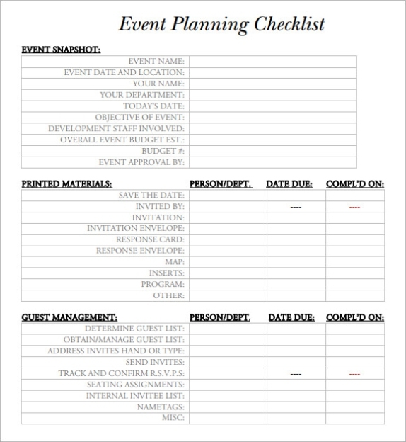 Free 16+ Sample Event Planning Checklist Templates In Google Docs | Ms With Party Planning Business Plan Template