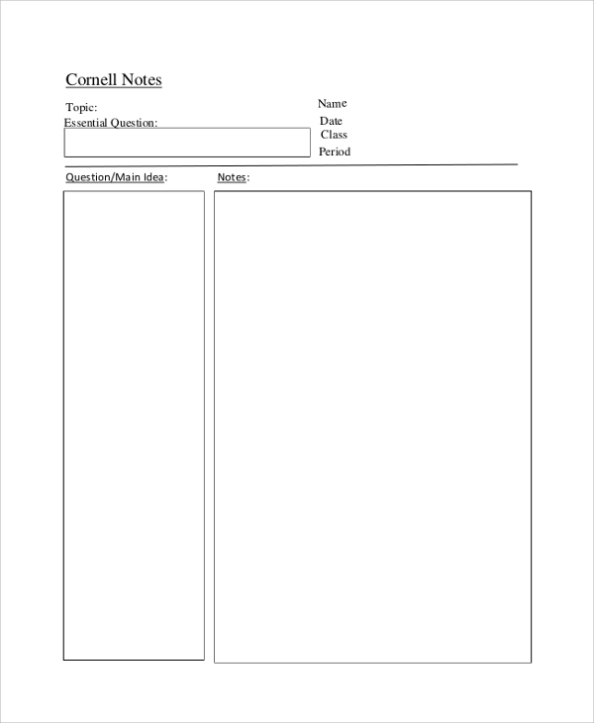 Free 20+ Sample Cornell Note Templates In Pdf | Ms Word Inside Cornell Note Taking Template Word