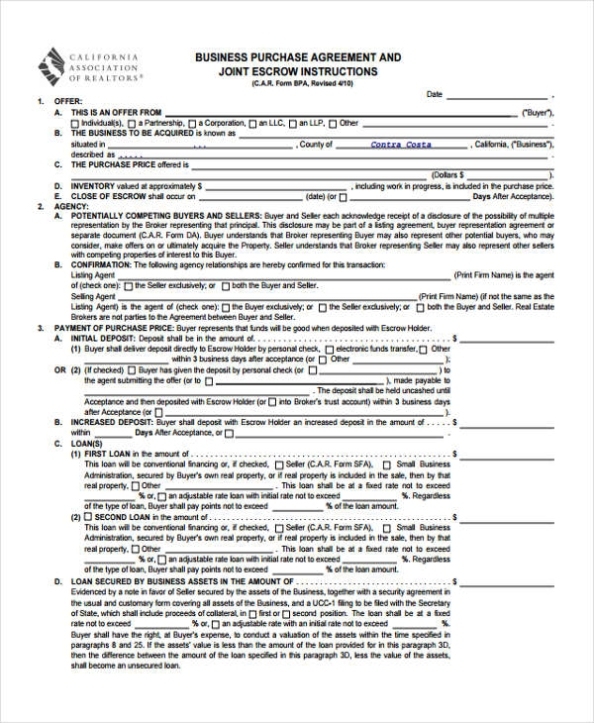 Free 24+ Sample Business Agreement Forms In Pdf | Ms Word Pertaining To Free Business Purchase Agreement Template