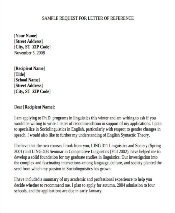 Free 3+ Sample Academic Reference Letter Templates In Pdf | Ms Word Throughout Letter Of Recommendation Request Template