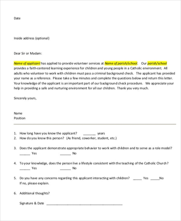 Free 59+ Reference Letter Templates In Pdf | Ms Word | Pages | Google Docs Within Reference Letter Template For Volunteer