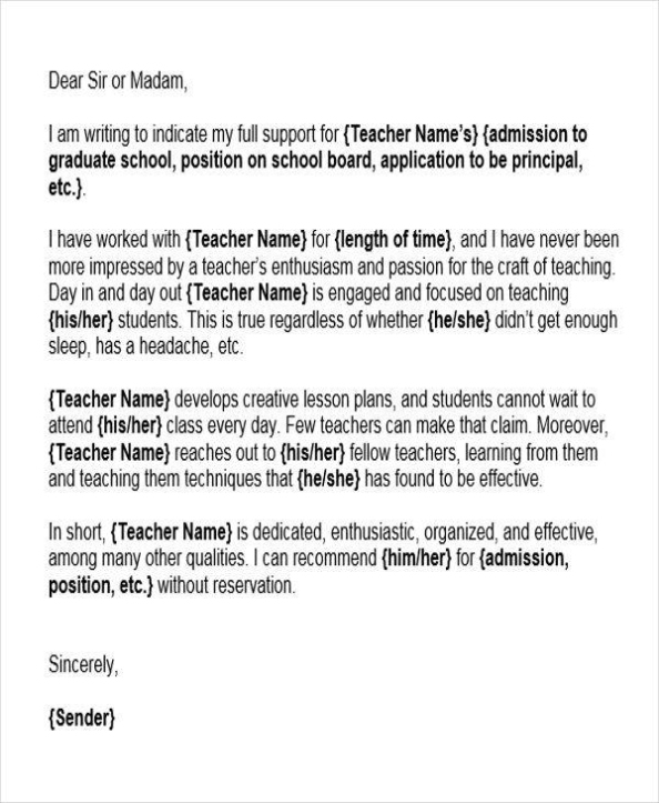 Free 6+ Reference Letter For Teachers In Ms Word | Pdf In Example And Template For Personal Or Character Reference Letter