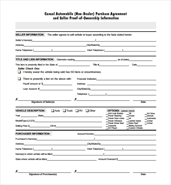 Free 6+ Sample Auto Purchase Agreement Templates In Pdf Regarding Car Purchase Agreement Template
