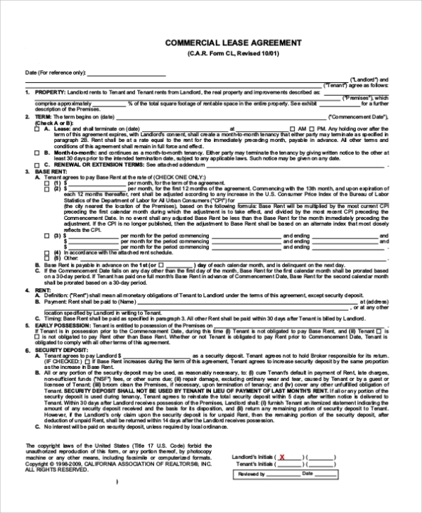 Free 6+ Sample Commercial Lease Templates In Pdf With Free Printable Commercial Lease Agreement Template