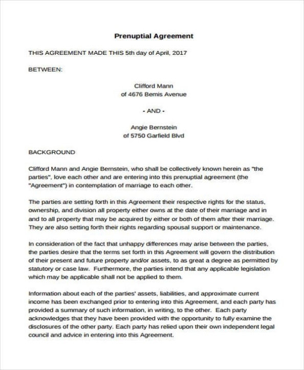 Free 7+ Prenuptial Agreement Forms In Pdf | Ms Word In Free Prenuptial Agreement Template