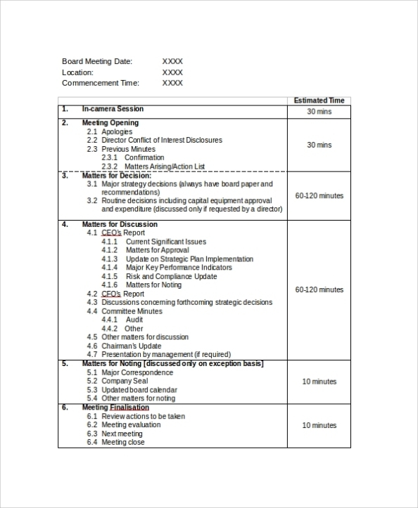 Free 7+ Sample Board Meeting Agenda Templates In Pdf | Ms Word With Regard To Stand Up Meeting Minutes Template